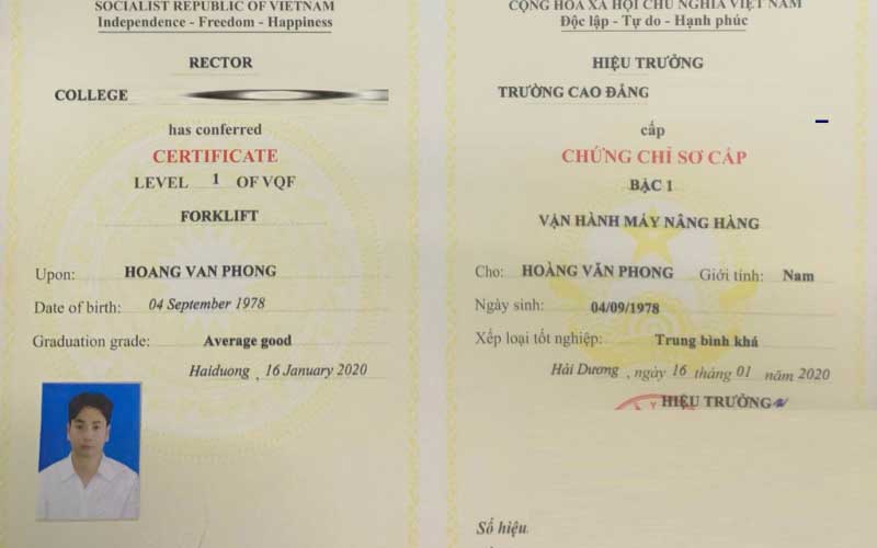 Chứng chỉ lái xe nâng người